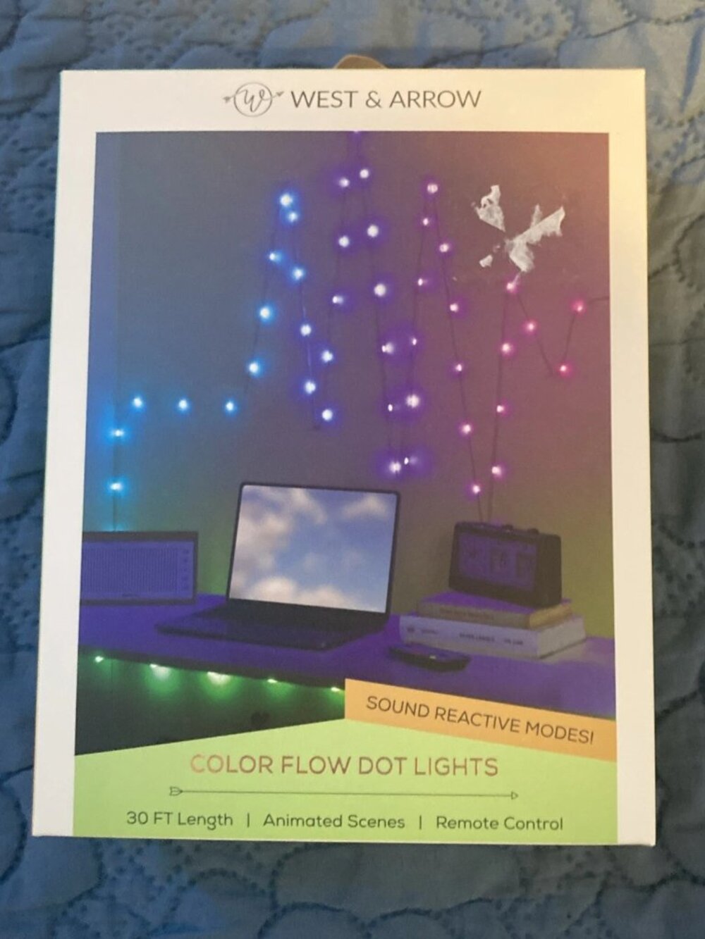 West & Arrow 30' Flexible Strand Dot Lights Sound Reactive with Remote Control